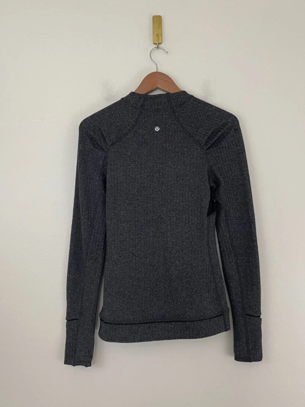 Lululemon Think Fast Long Sleeve Top Heathered Herringbone Black Size 6